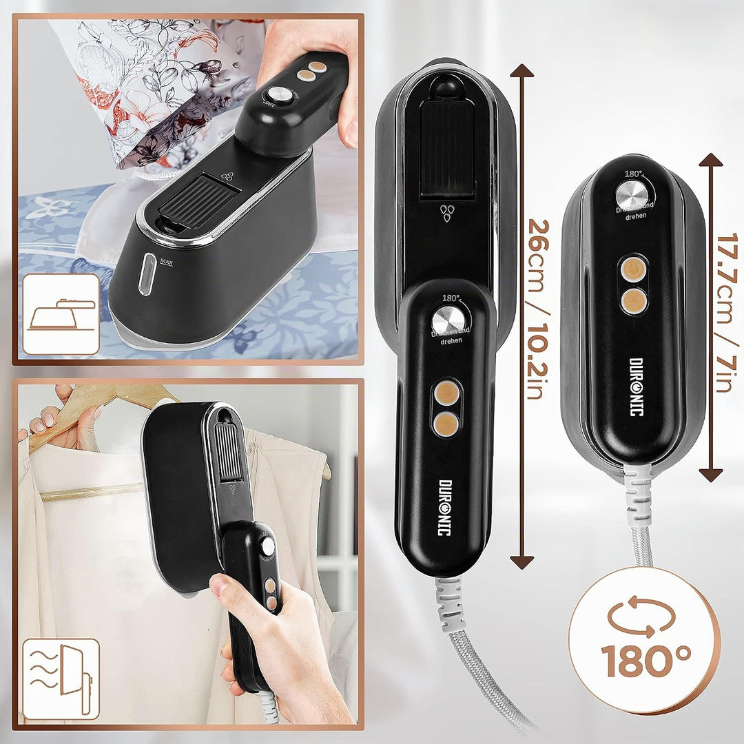 Duronic HS90 BK 2-in-1 Dampfbügeleisen | Bügeleisen und Dampfglätter | Reisebügeleisen mit 1200 W |