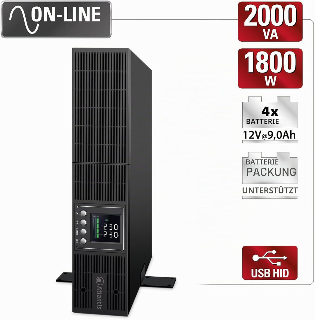 Atlantis A03-OP2002P-RC PRO USV OnLine Unterbrechungsfreie Stromversorgung Doppelwandler Reine Sinus