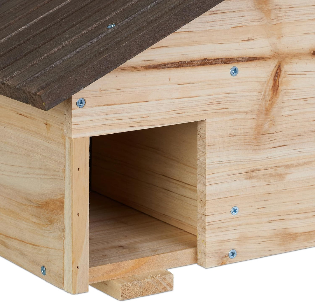 Relaxdays Igelhaus, Holz, Igelhotel mit Boden, 2 Kammern, Winterquartier für Igel, Garten, HBT: 24x4