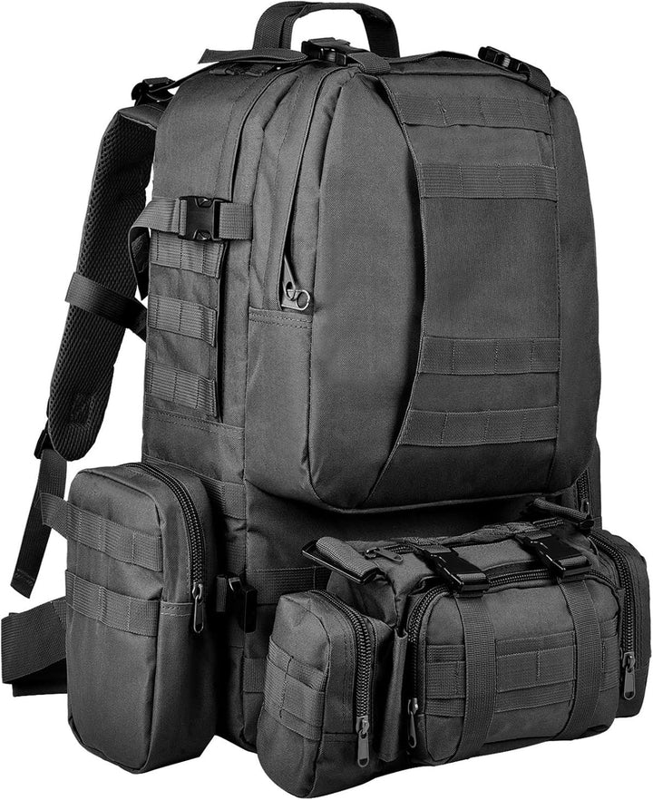 CVLIFE Taktischer Rucksack, Militär-Armee-Rucksack, 60 l, gross, abnehmbare Molle-Tasche 02-schwarz,