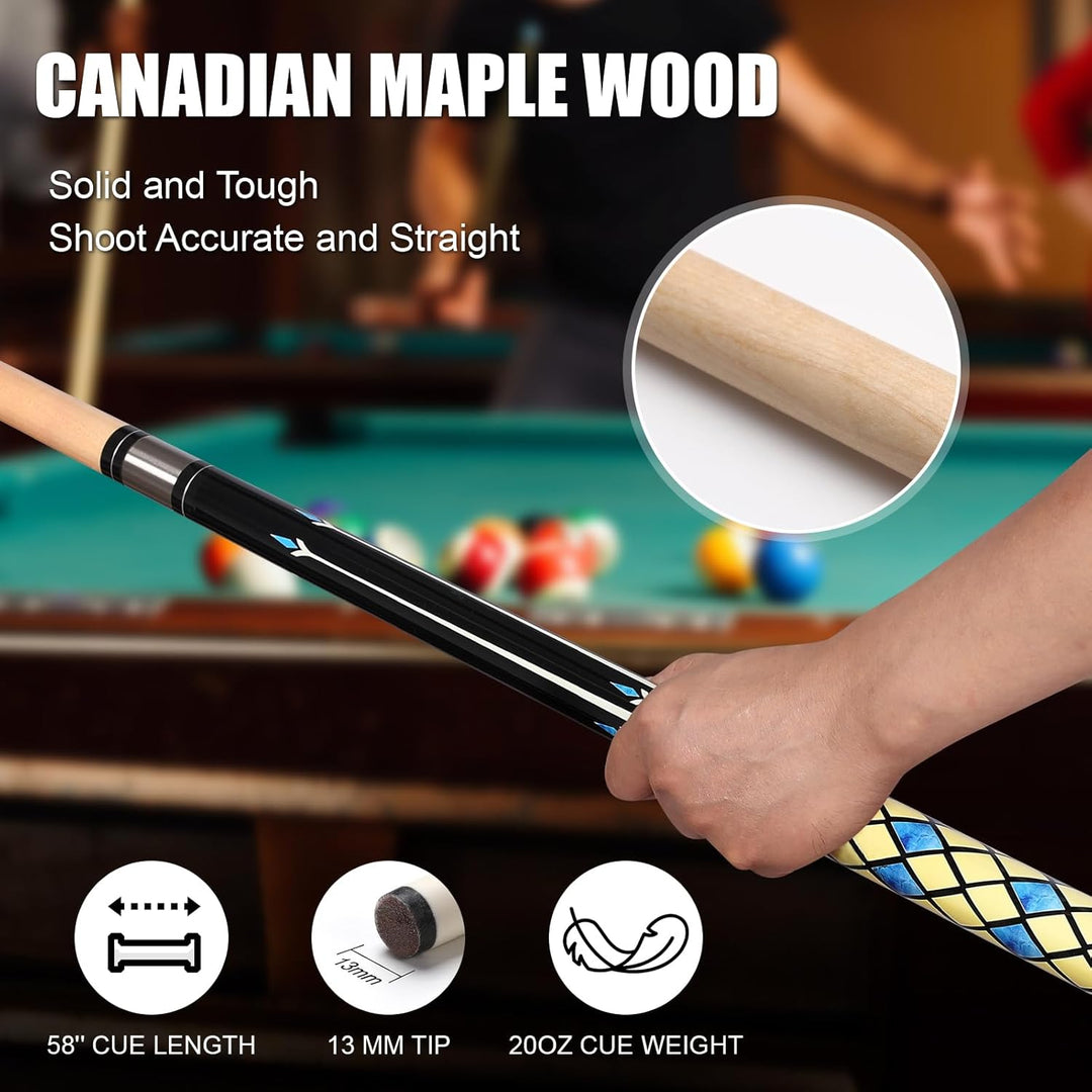Billard Queue, 58'' 20oz Pool Queue mit PU Leather Tasche, Kanadischer Ahorn Pool Cue 13mm Spitzen f