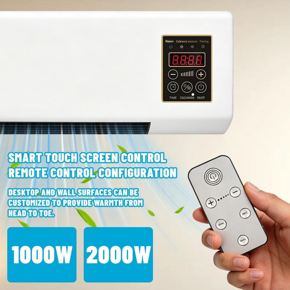 Tragbarer Ventilator 2000W Mobil mit Kühlen & Heizen, Fernbedienung, 8h-Timer, Flüsterleise für Schl
