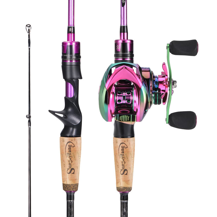 Sougayilang Casting Angelrute und Rollen-Kombi, 1.8m/2.1m MH Angelrute mit Baitcasting Rollen-Kombin