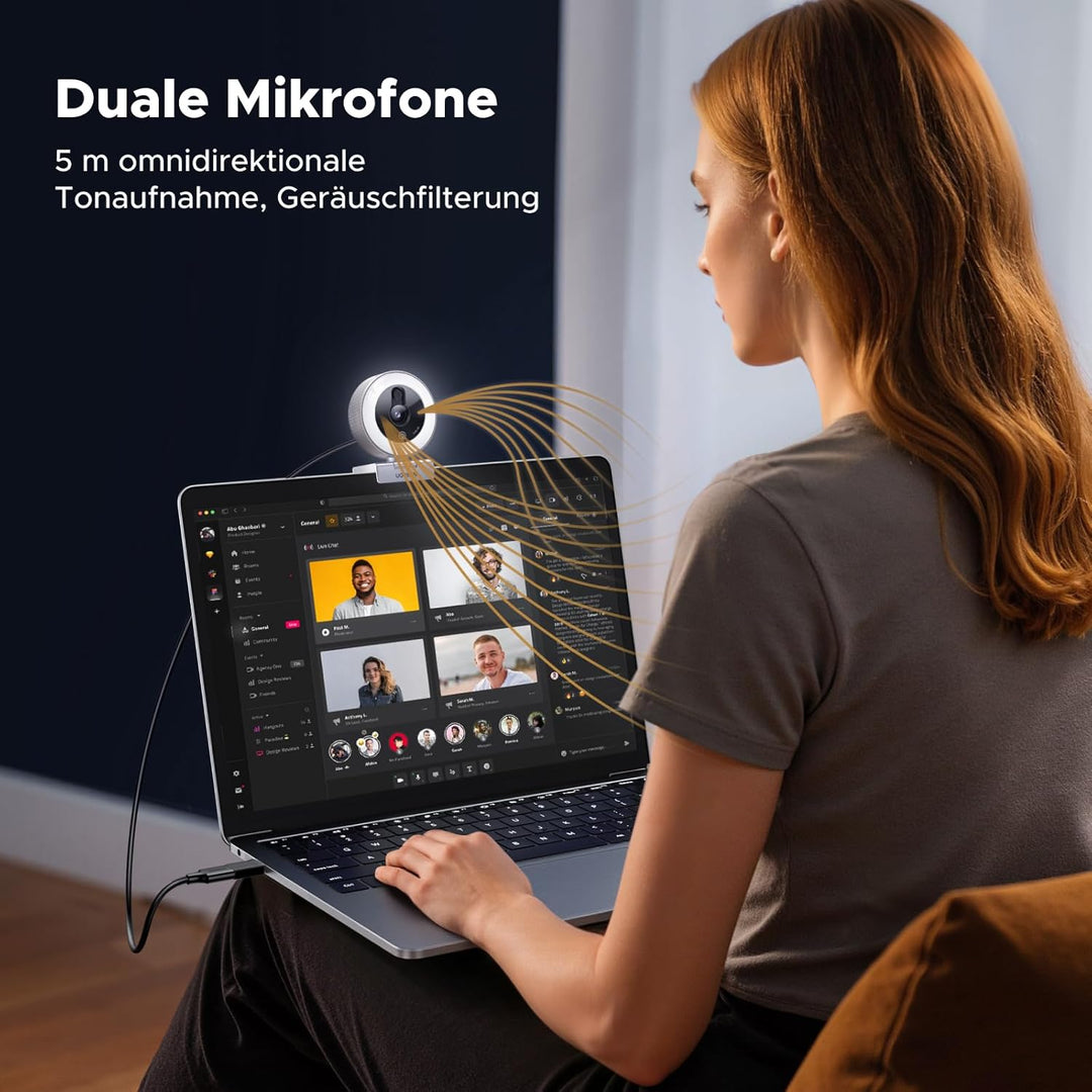 UGREEN 2K Webcam mit Ringlicht PC Kamera mit mikrofon Streaming Kamera mit Abdeckung Fixfokus 4 Füll