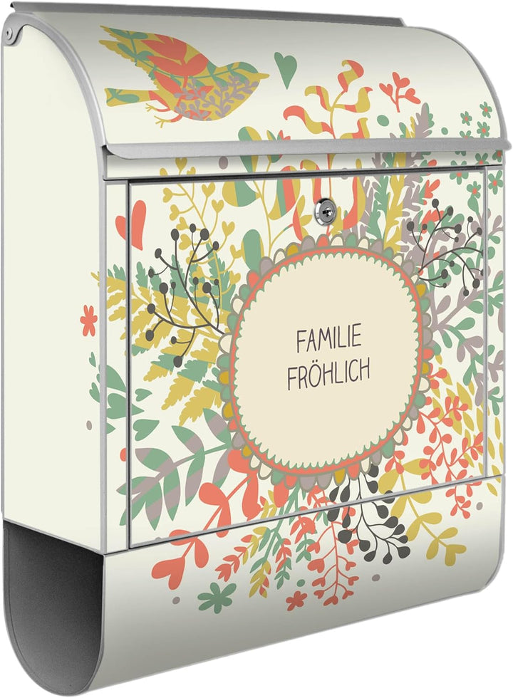 banjado® Design Briefkasten personalisiert mit Motiv WT Frühling 39x47x14cm & 2 Schlüssel - Briefkas