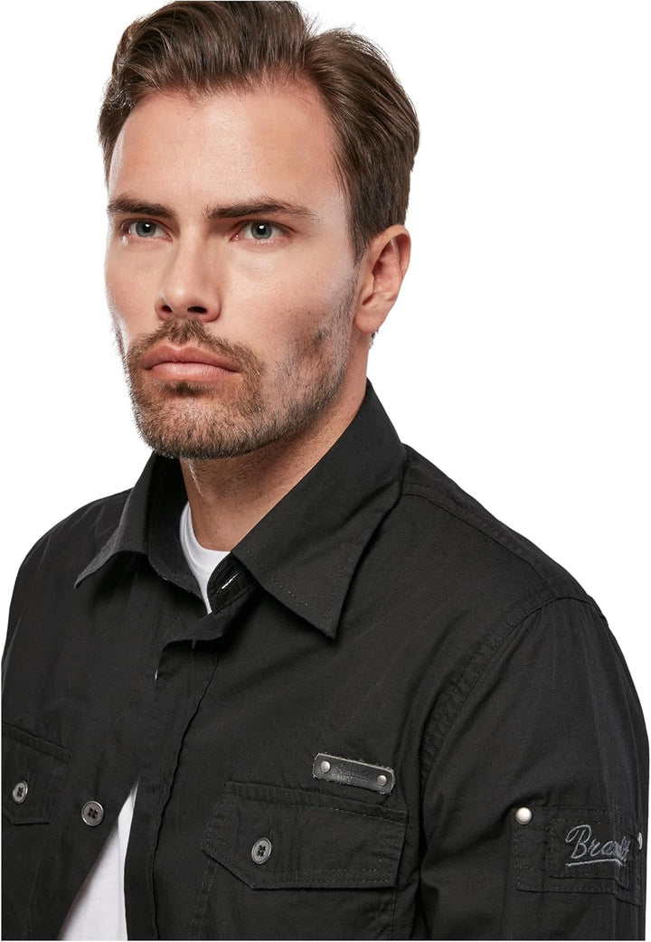 Brandit Men Slim Shirt Herren Hemd 4005 S Schwarz, S Schwarz