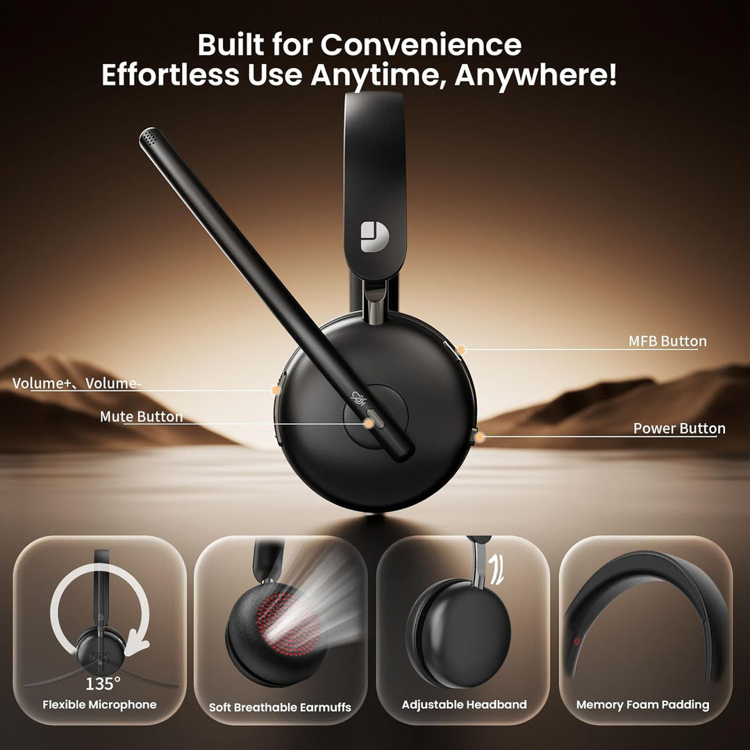 Kabelloses Headset mit Mikrofon für die Arbeit, Bluetooth 5.3 Headset mit Geräuschunterdrückung, kab