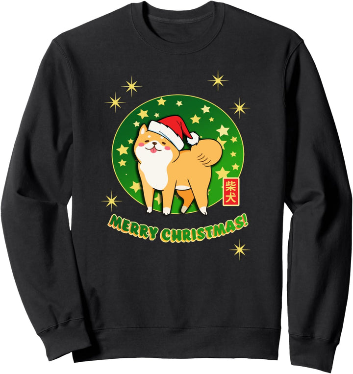 Akita Shiba Inu Weihnachten Weihnachtsmütze Sterne Grün Rot Sweatshirt