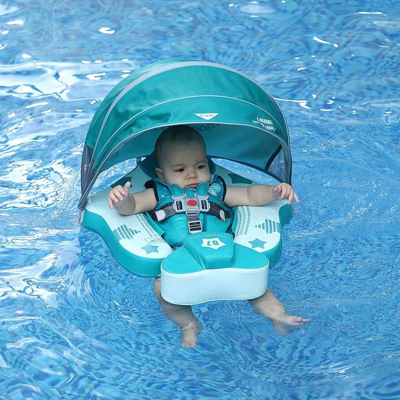 HECCEI Baby Schwimmring Mambobaby Nicht Aufblasbarer Schwimmreifen mit Sonnendach Schwanz, Weiches W