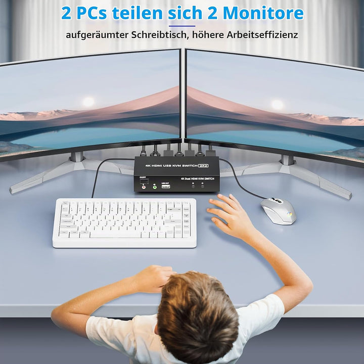 2 Port HDMI USB KVM Switch 4K@60Hz, Bolaazul Dual-Port USB 2,0 HDMI 2,0 KVM Switcher 2x2, Tastatur M