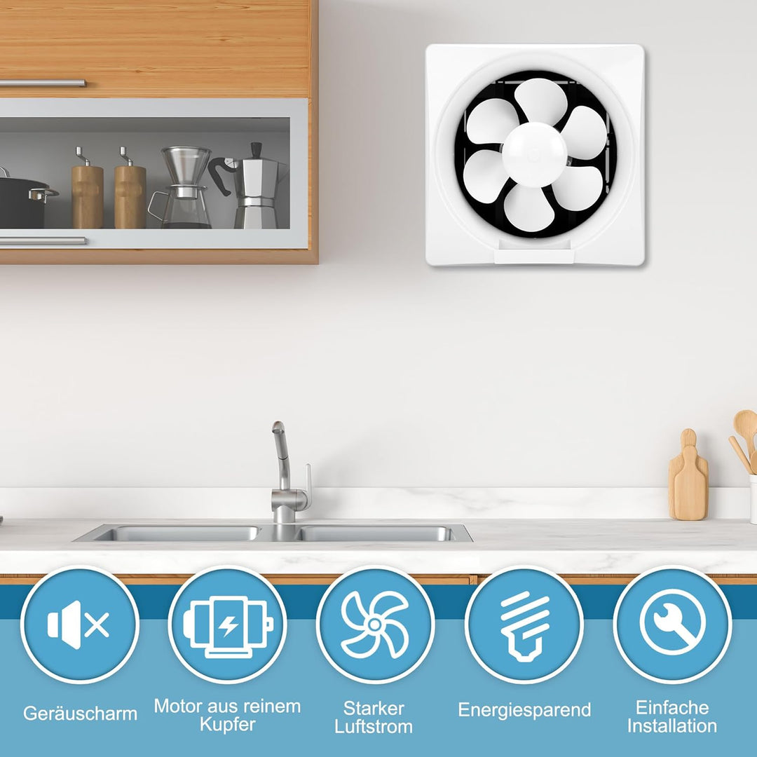 Leistungsstarker Wandventilator, leiser Betrieb, langlebige Konstruktion. Einfache Installation fuer