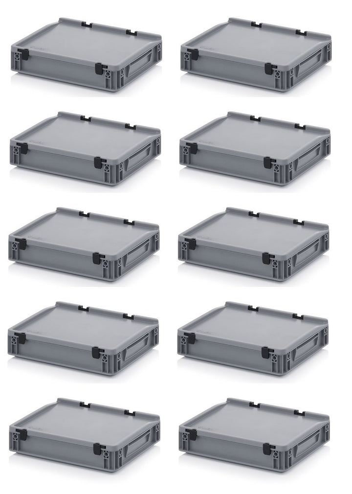 Auer Packaging 10x Eurobehälter-Eurobox 40 x 30 x 9 cm mit Scharnierdeckel inkl. gratis Zollstock *