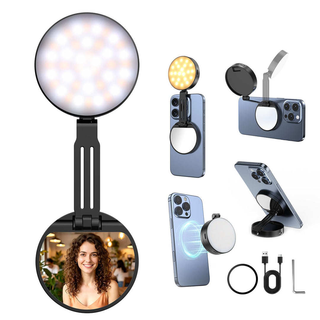 Magnetische Selfie-Licht, Handy-Licht kompatibel, 5 Level 2500K-6500K, CRI 95+, 360° LED Selfie Ring