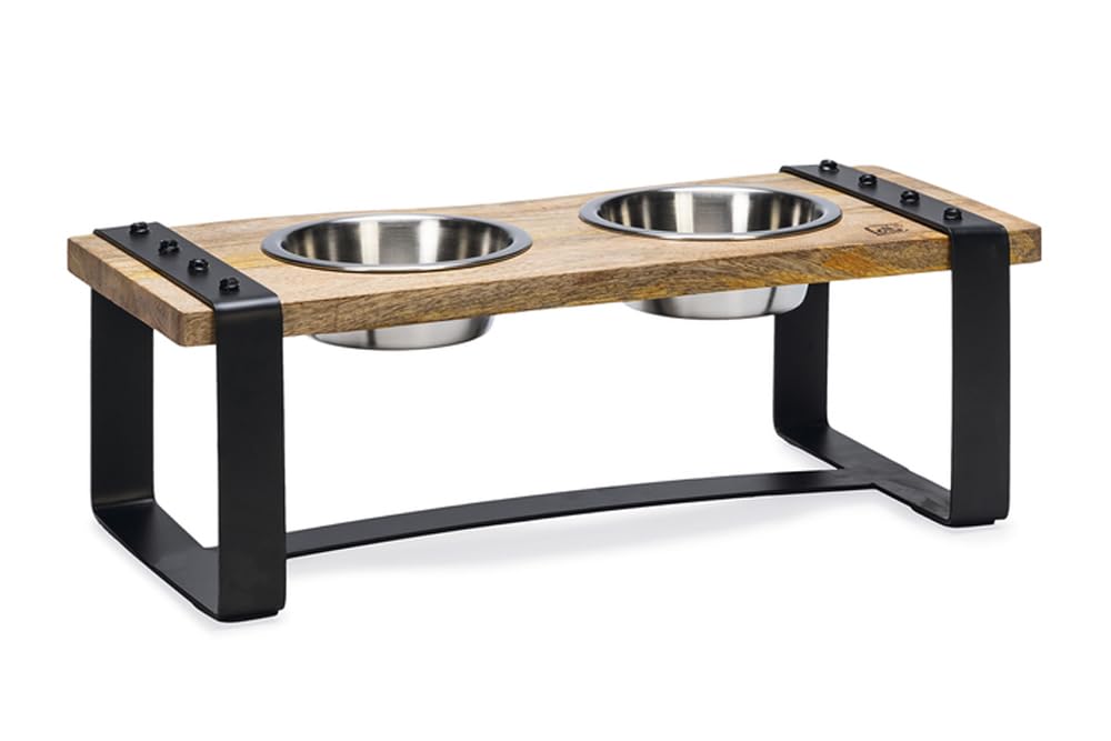Beeztees K&Bz Hundeteller aus Holz, 44 x 19 x 15 cm, 2 x 350 ml, Braun, 2000 g 44 x 19 x 15 cm(1er P