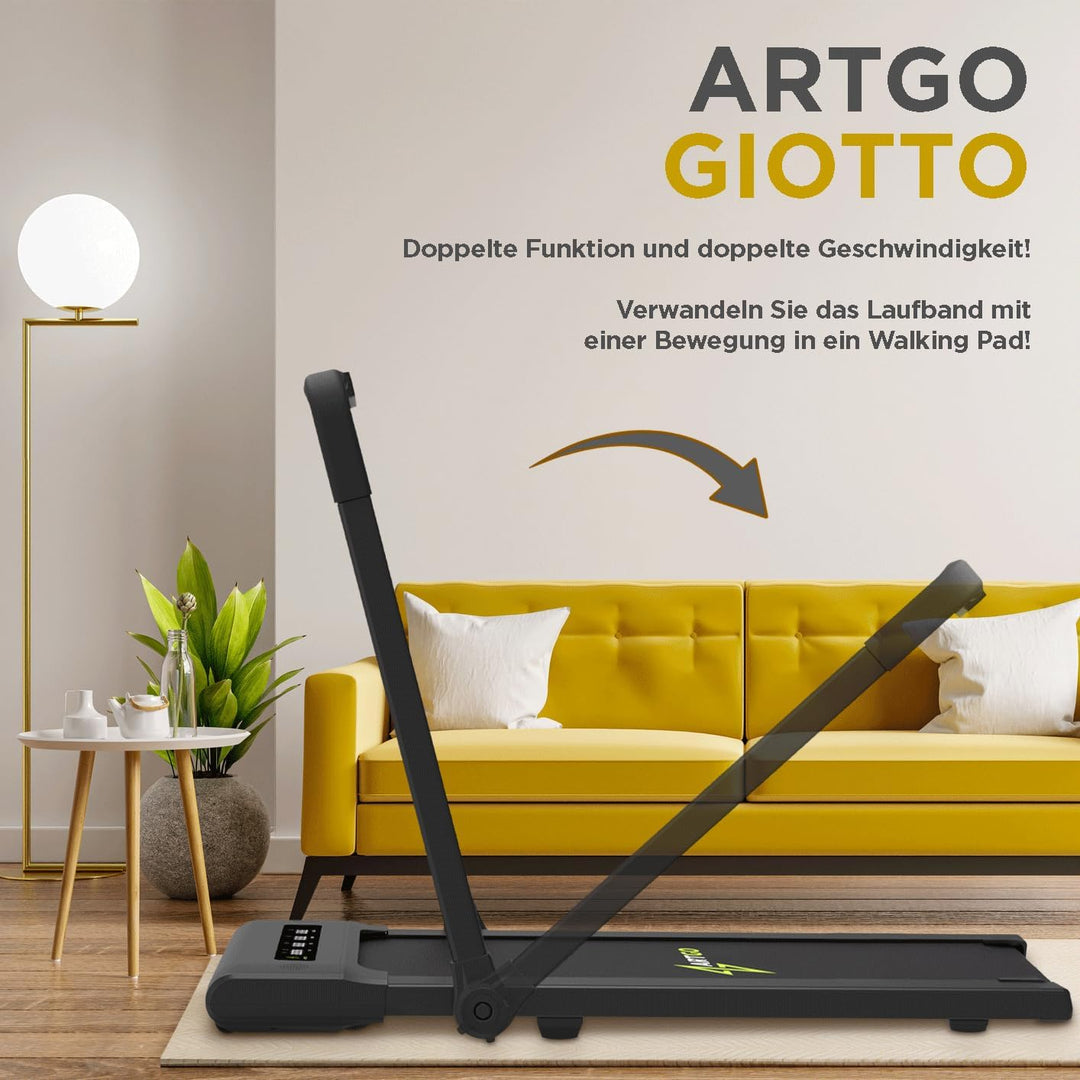 ArtGo GIOTTO 2-in-1 Elektrisches Laufband, 11 cm Dicke, 10 km/h, App KINOMAP ZWIFT BITGYM, Fernbedie