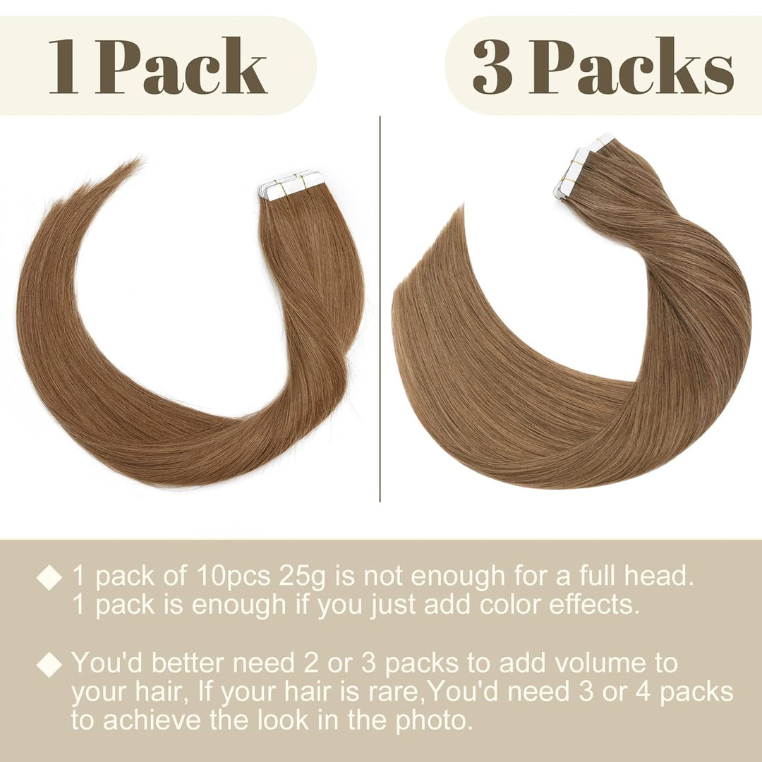 SEGO Extensions Tape Echthaar Haarverlängerung 10 Tressen Klebeband 25g Haarteile 7A Glatt 100% Remy