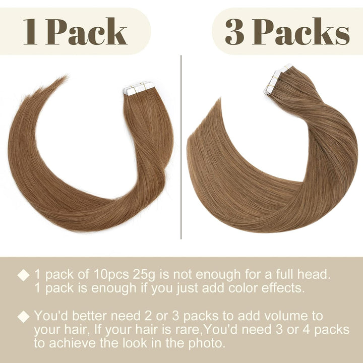 SEGO Extensions Tape Echthaar Haarverlängerung 10 Tressen Klebeband 25g Haarteile 7A Glatt 100% Remy