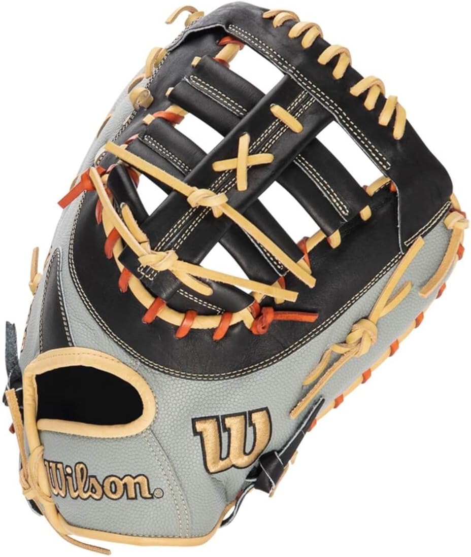 WILSON A2000 Baseball-Handschuh-Serie Linke Hand Wurf First Base SuperSkin Handschuh, 31,8 cm, Grau/