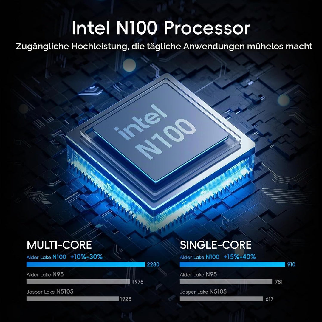 MeLE Mini-PC Overclock4C, Reddot-Gewinner 2024, Win 11 Pro N100 32GB 512GB, 4K-HDMI-Anzeige, USB-C P