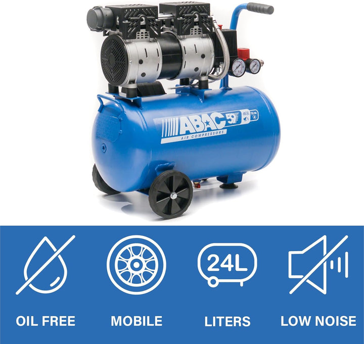 ABAC Geräuscharmer Luftkompressor EASE-AIR 24, Ölfreier Luftkompressor, Maximaler Druck 8 Bar, Leist