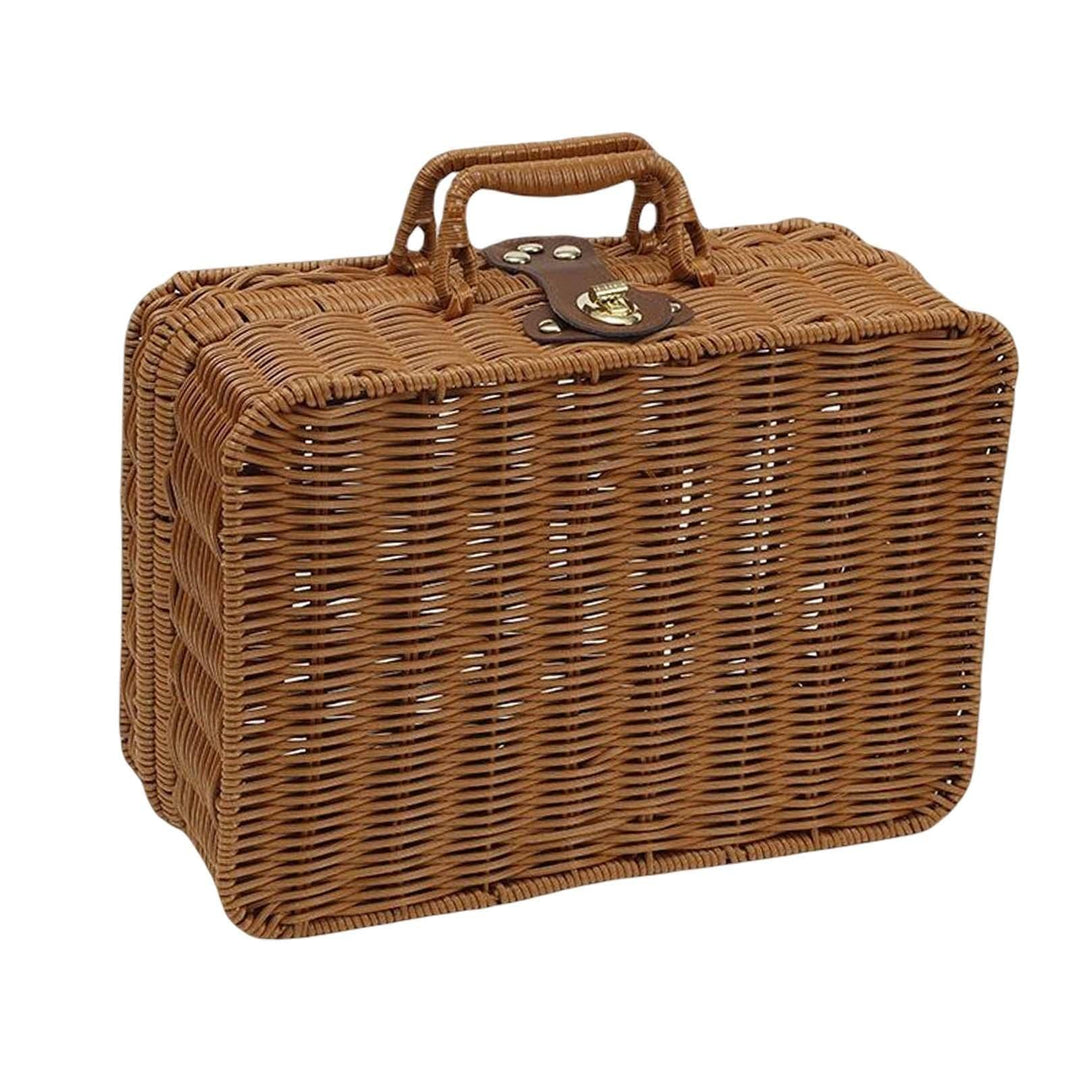 Weidenkoffer, Rattan-Koffer, gewebter Make-up-Organizer, Picknick-Behälter, Retro-Koffer-Box (L), L