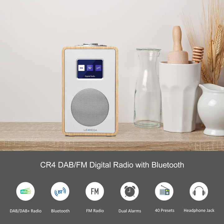 LEMEGA CR4 DAB/DAB+ und UKW Digitalradio,Bluetooth Lautsprecher, DAB Radio,Doppelwecker,Küchen/Schla