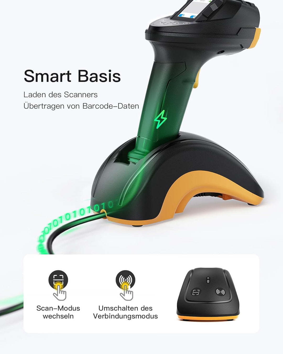 Inateck Barcode Scanner Bluetooth, 2D 1D Wireless Handheld Scanner, QR Code Scanner, mit Screen und