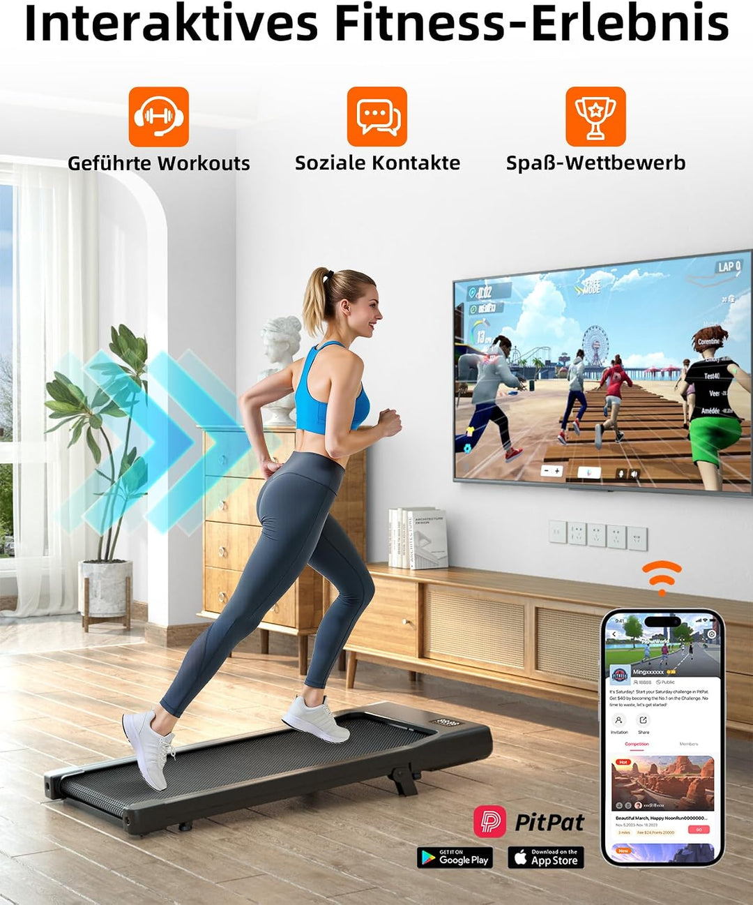 Copant Walking Pad mit Steigung 6%, Laufband für Zuhause mit Smart App Helles Schwarz 90CM, Helles S