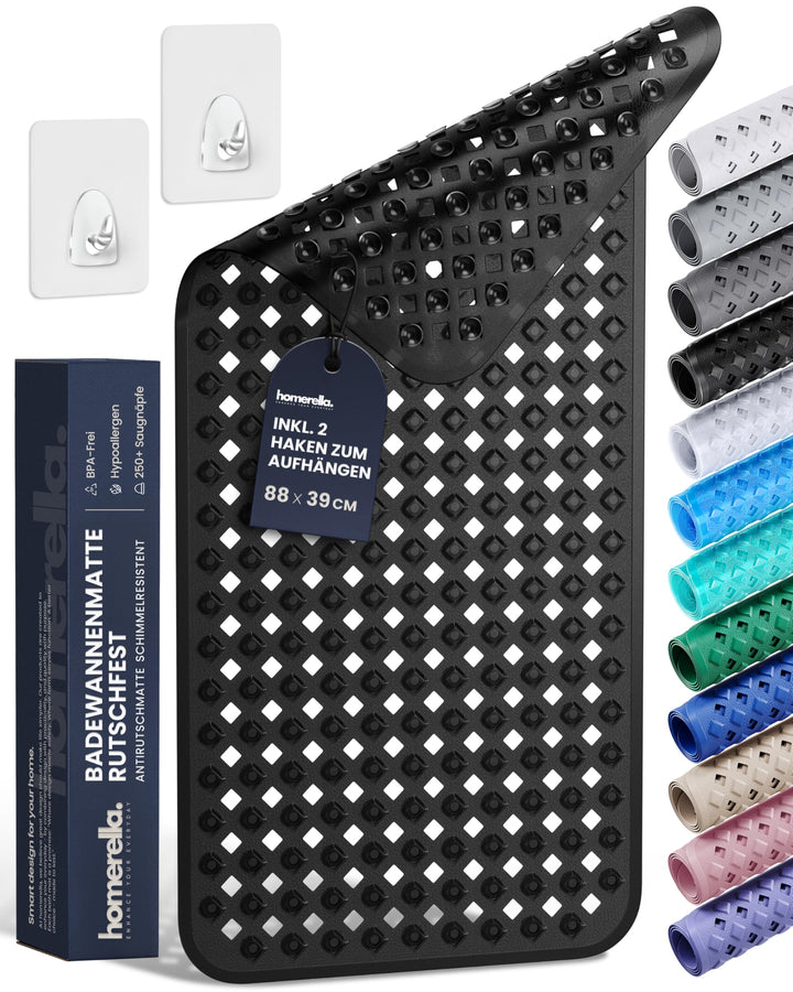 homerella® Badewannenmatte rutschfest 88x39cm, INKL. HAKEN, Rutschfeste Badematte BPA frei, Duschmat