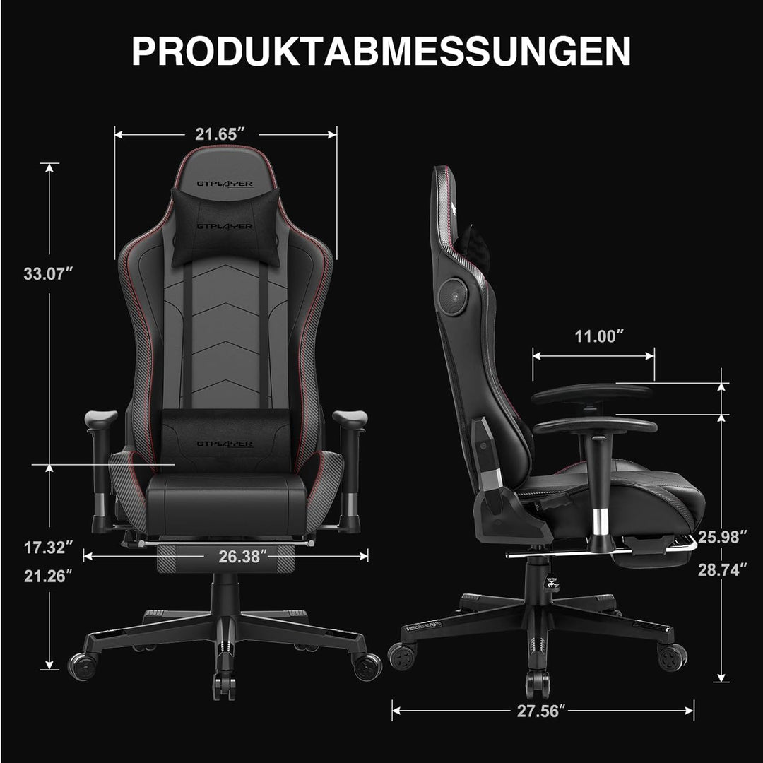 GTPLAYER Gaming Stuhl mit Fussstützen Lautsprecher Bluetooth, Gamer Stuhl Ergonomischer Computerstuh