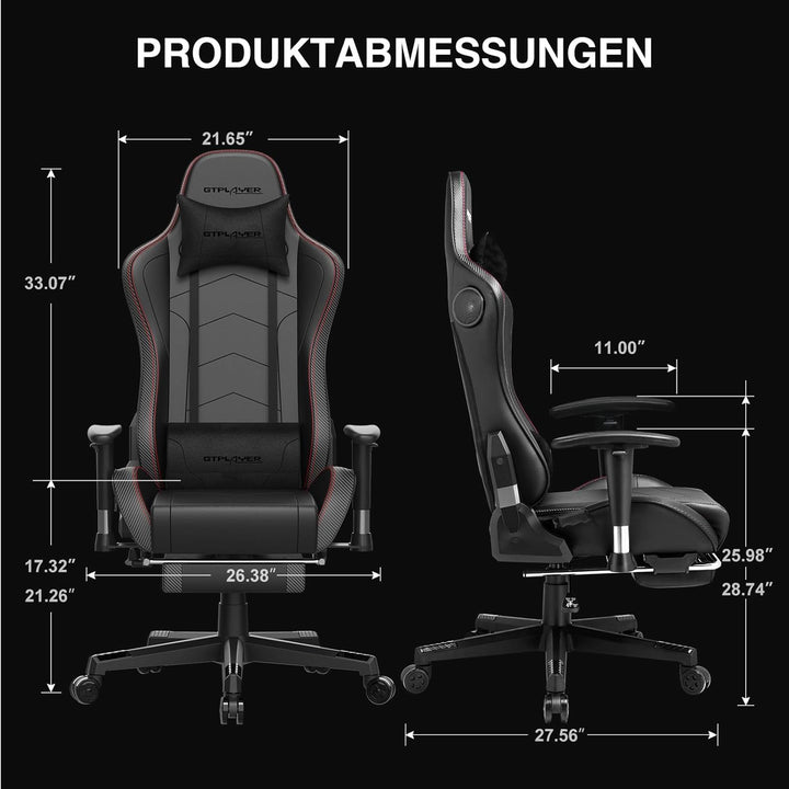 GTPLAYER Gaming Stuhl mit Fussstützen Lautsprecher Bluetooth, Gamer Stuhl Ergonomischer Computerstuh