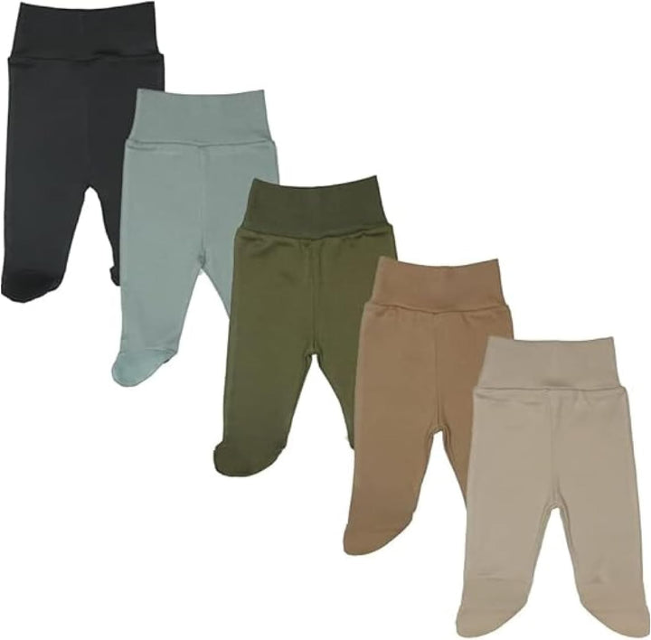 MEA BABY Unisex Baby Hose mit Fuss aus 100% Baumwolle im 5er Pack. Baby Stramplerhose mit Fuss. Baby