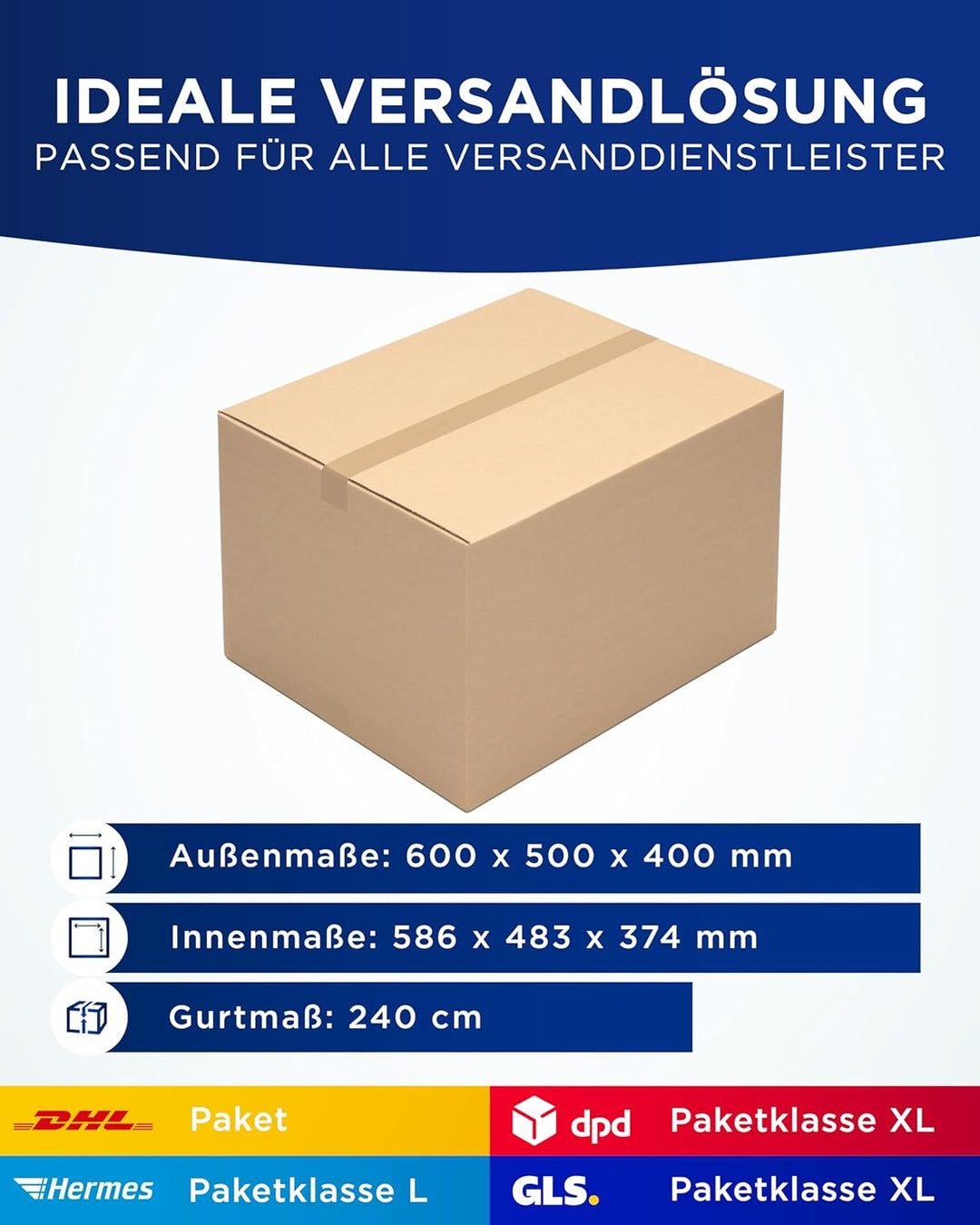 5 Kartons 600 x 500 x 400 mm für DPD und DHL Versand 2 Wellig