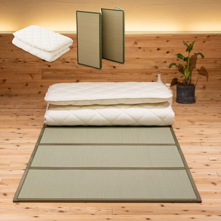 EMOOR Japanische Futon Matratze Premium CLASSE 100 x 200 cm und Faltbare Tatami Matte (Igusa Matratz