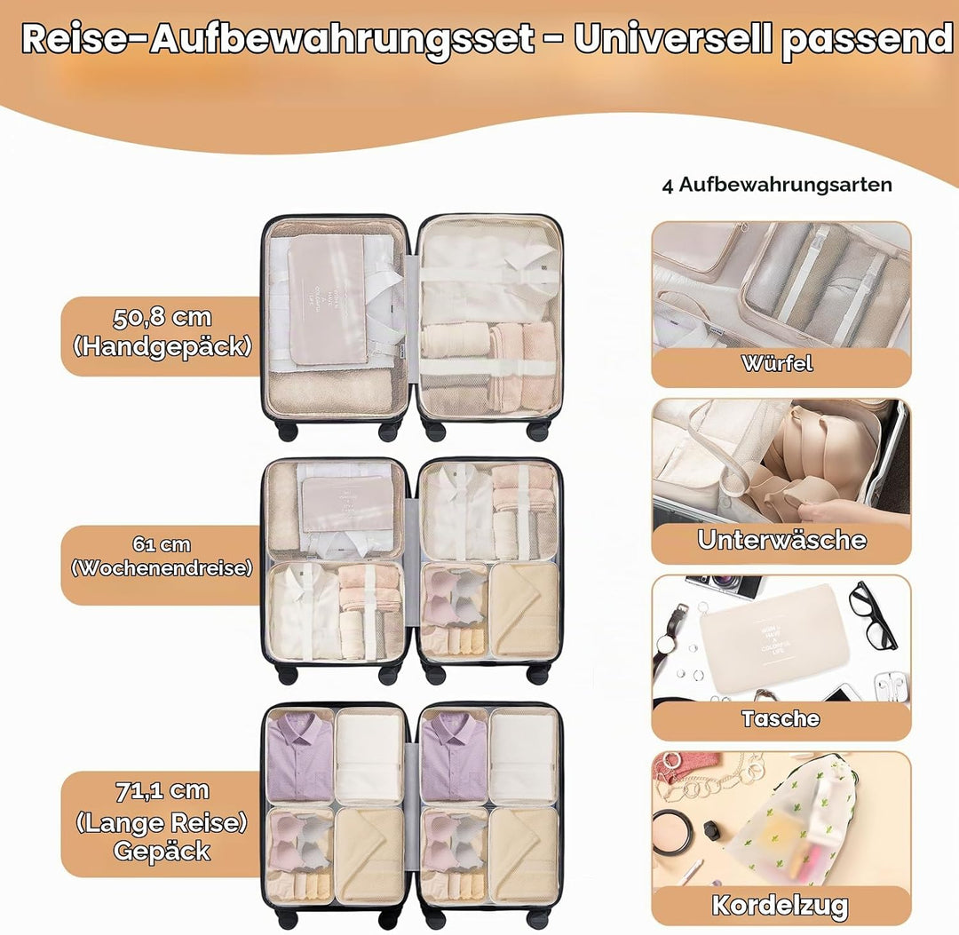Koffer Organizer Set, 14 Stück Packing Cubes für Reise, Kofferorganizer Packtaschen Set, Wasserdicht