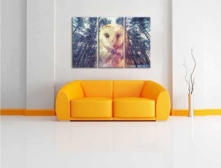 Pixxprint Portrait Einer Eule als Leinwandbild/Grösse: 3 Teilig (120x80) / Wandbild/Kunstdruck/ferti