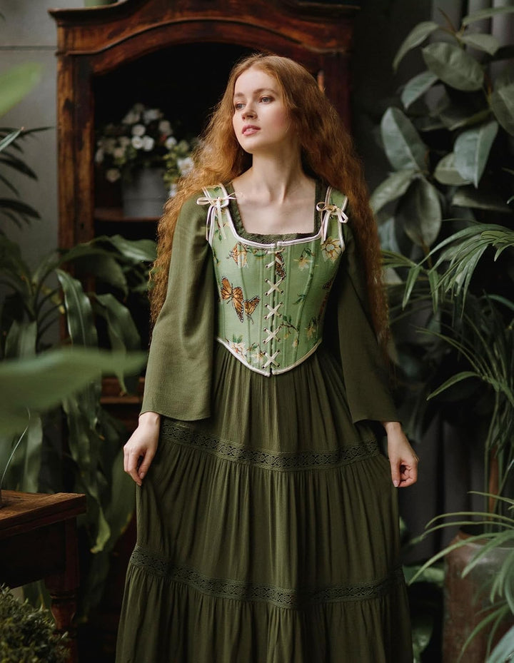 Scarlet Darkness Korsett-Oberteil für Damen, Renaissance, Schnürung, Blumenmuster, Überbrust-Bustier