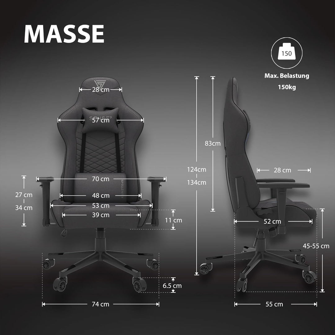 SENSE7 Gaming Stuhl Spellcaster, ergonomischer Gaming Sessel mit verstellbaren Lendenkissen Einstell