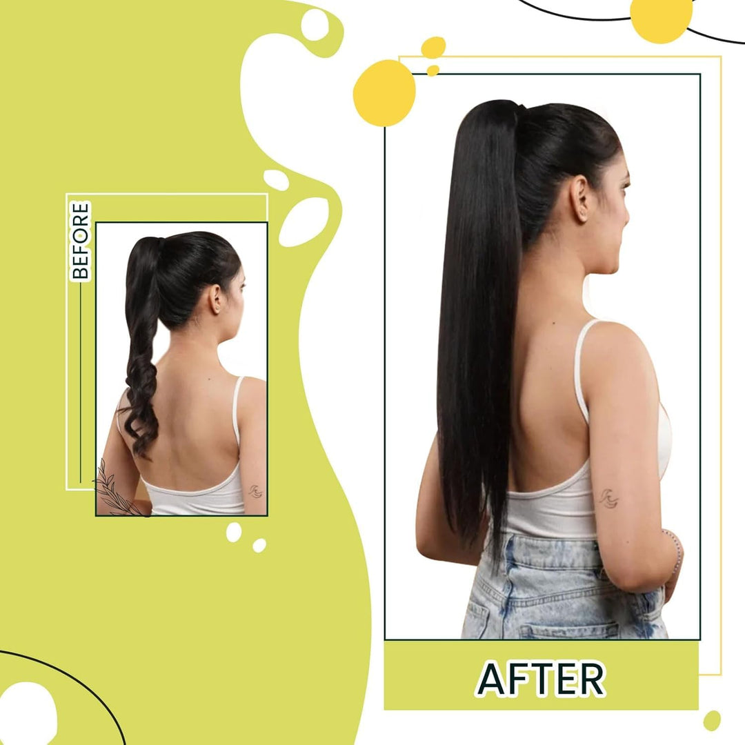 RUNATURE Zopf Extension Echthaar Pechschwarz Lang Haar Ponytail Extensions Echthaar Schwarz Zopf Haa