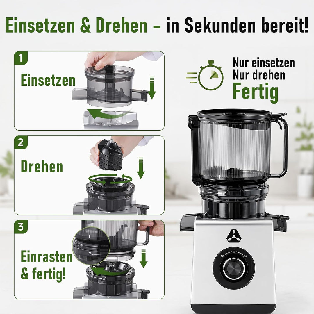 AAOBOSI Entsafter Slow Juicer 600W mit 165 mm extragrosser Einfüllöffnung Silbergrau 165MM, Silbergr