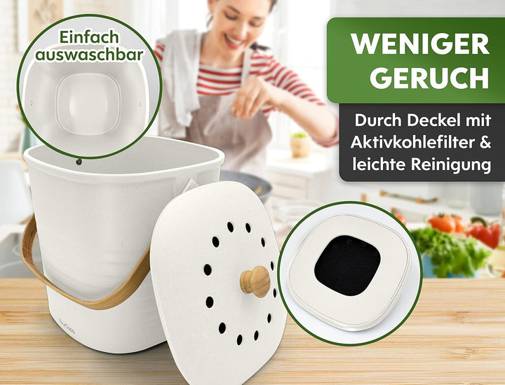 YourCasa Biomülleimer Küche klein 4L geruchsdicht für Biomüll - Komposteimer mit Aktivkohlefilter -