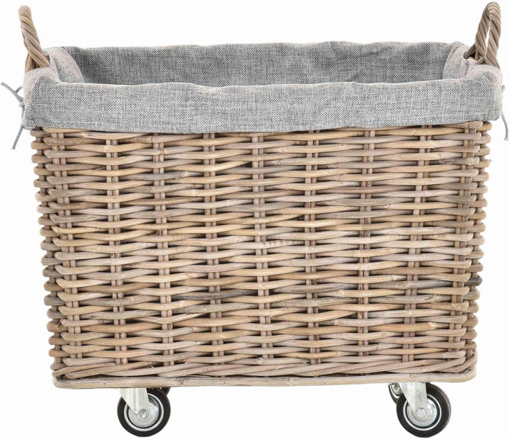 Stabiler Kaminholzkorb Flechtkorb mit Inlett Roll Holzkorb Rollkorb Natur-Rattan (Natur-Grau mit Rol