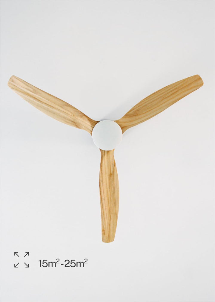 CREATE / WINDCALM M/Deckenventilator ABS mit Beleuchtung Weiss Hellesholzflügel-Optik mit Fernbedien