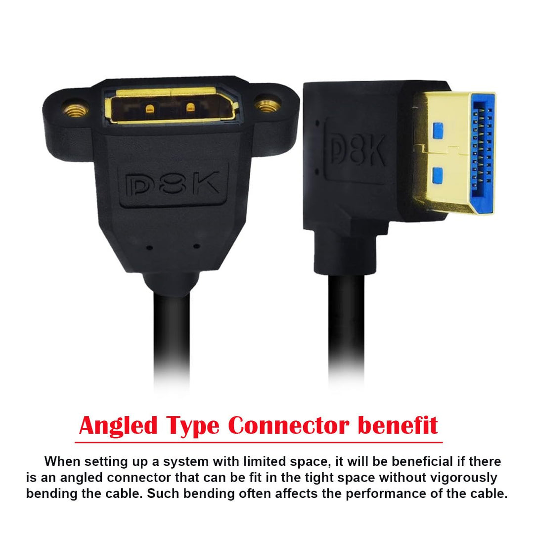 CY Kabel 8K DisplayPort Display Port Stecker auf Buchse Verlängerungskabel 90 Grad abgewinkelt links