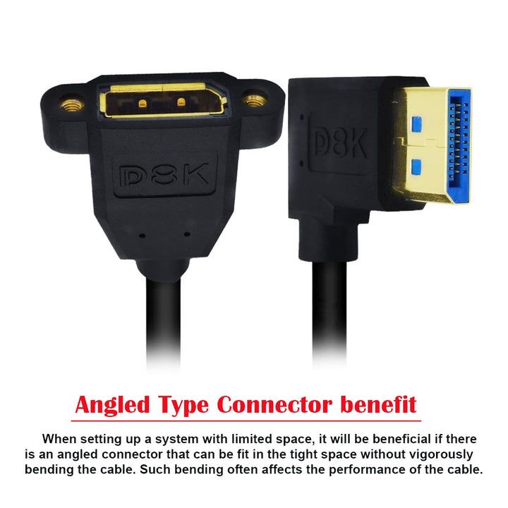 CY Kabel 8K DisplayPort Display Port Stecker auf Buchse Verlängerungskabel 90 Grad abgewinkelt links