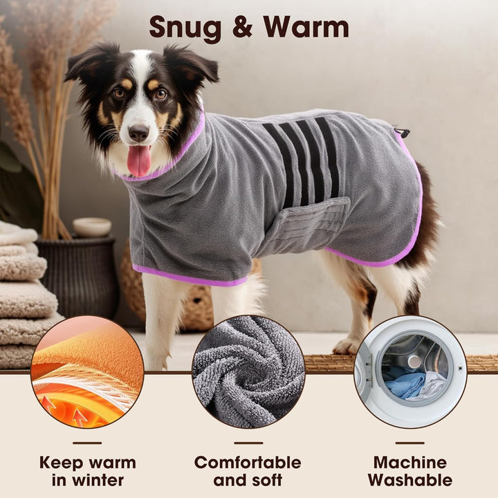 HezzLuv Bademantel Für Hunde, Hundebademantel Aus Mikrofaser Für Mittlere Und Grosse Hunde Grau Bade