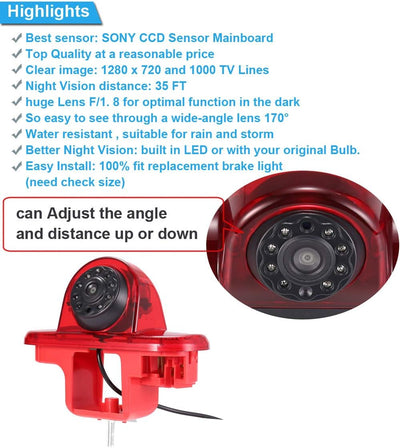 Rückfahrkamera Transporter Van Bremslicht Bremsleuchte Kamera Rückfahrsystem im 3. Bremslicht mit Rü