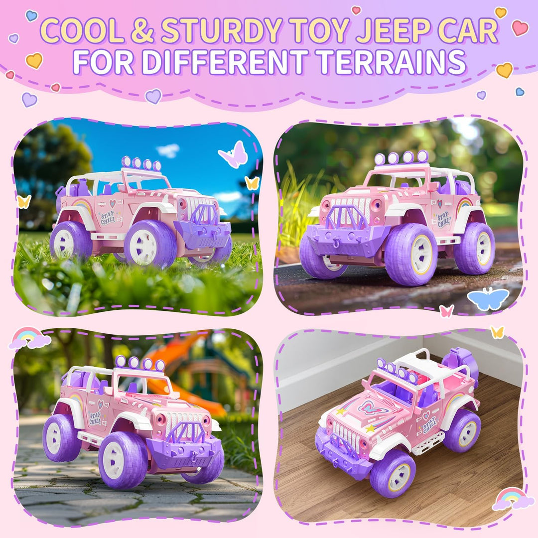 DEERC Pink Ferngesteuertes Auto für Mädchen mit Nebel und Musik, 1:16 RC Auto mit LED-Lichtern für K