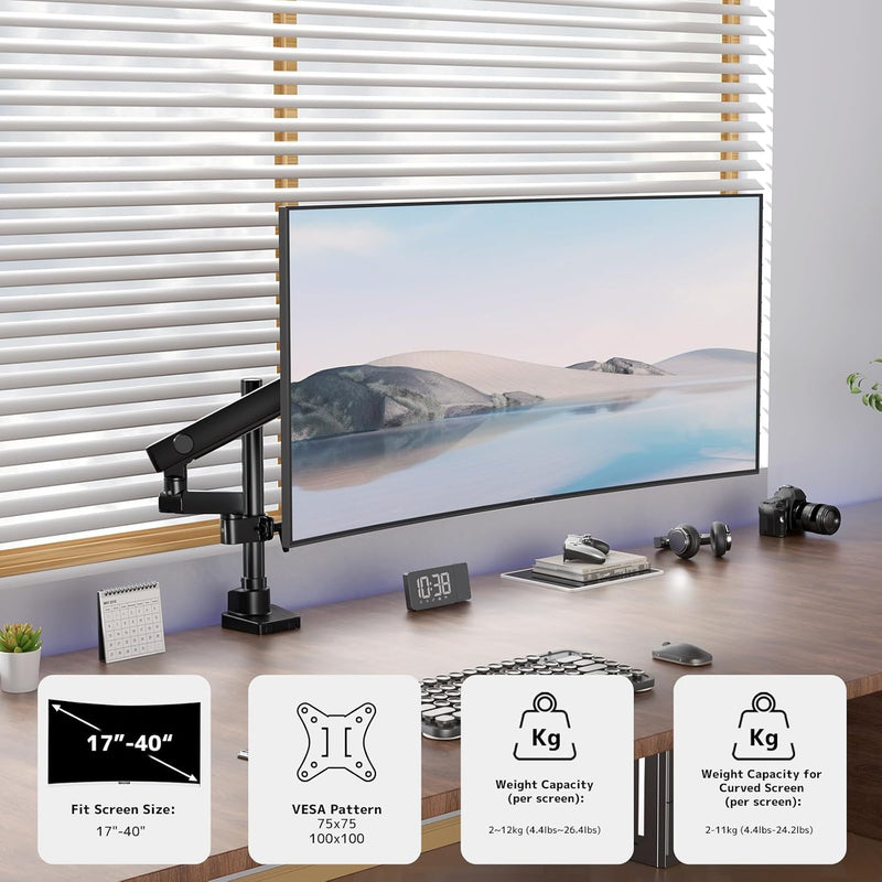 PUTORSEN Monitor Halterung für 17"-32" Bildschirme, Premium Aluminium Schwenkbare Neigbare Einzelarm