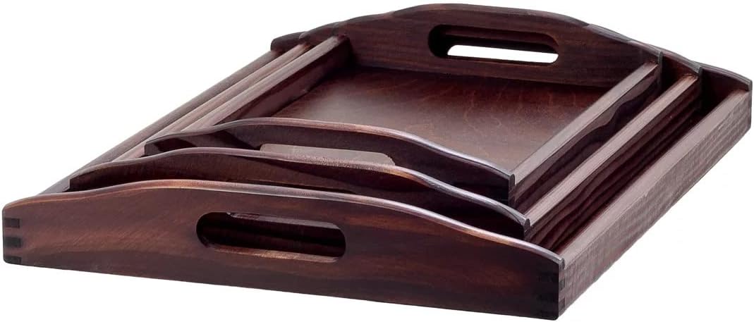 Wooden World Set aus 3 Holztabletts mit Griffen, Braun, 3 verschiedene Grössen